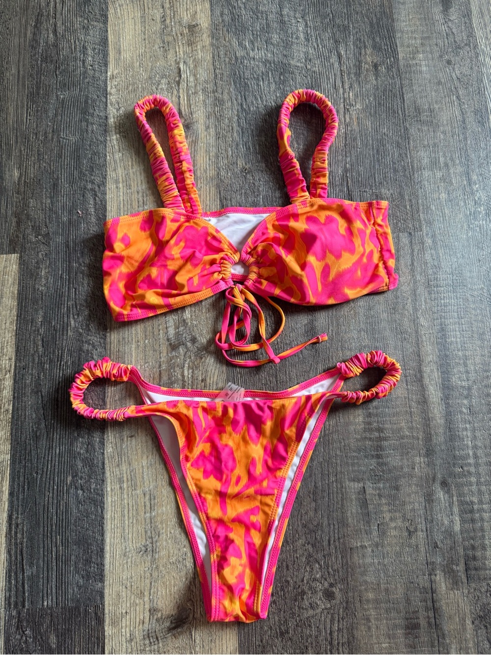 Vibrant Pink & Orange Ruched Bikini Set